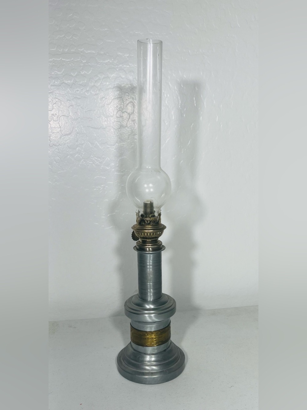 Vintage French Pump Oil Lamp Reproduction Pewter Brass Decor